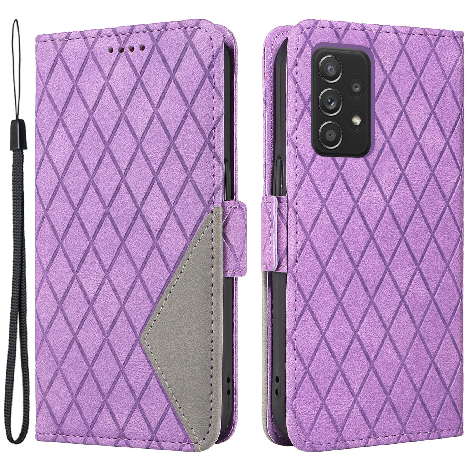 For Samsung Galaxy A52 4G / 5G / A52s 5G Color Splicing Mobile Phone Cover Rhombus Imprinted Leather Stand Wallet Case For Samsung Galaxy A52 4G / 5G / A52s 5G Color Splicing Mobile Phone Cover Rhombus Imprinted Leather Stand Wallet Case